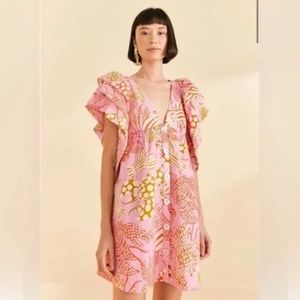 NWT FARM Rio Pink Mixed Lobsters Organic Cotton Mini Dress